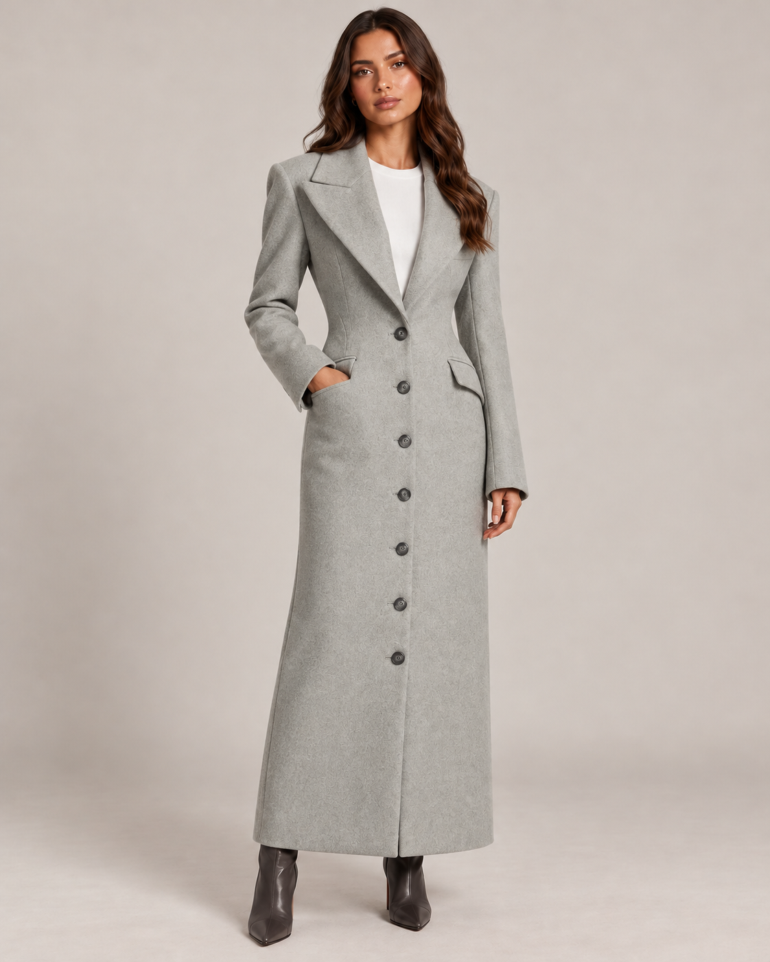Women's Longline Wool Coat in Light Gray
