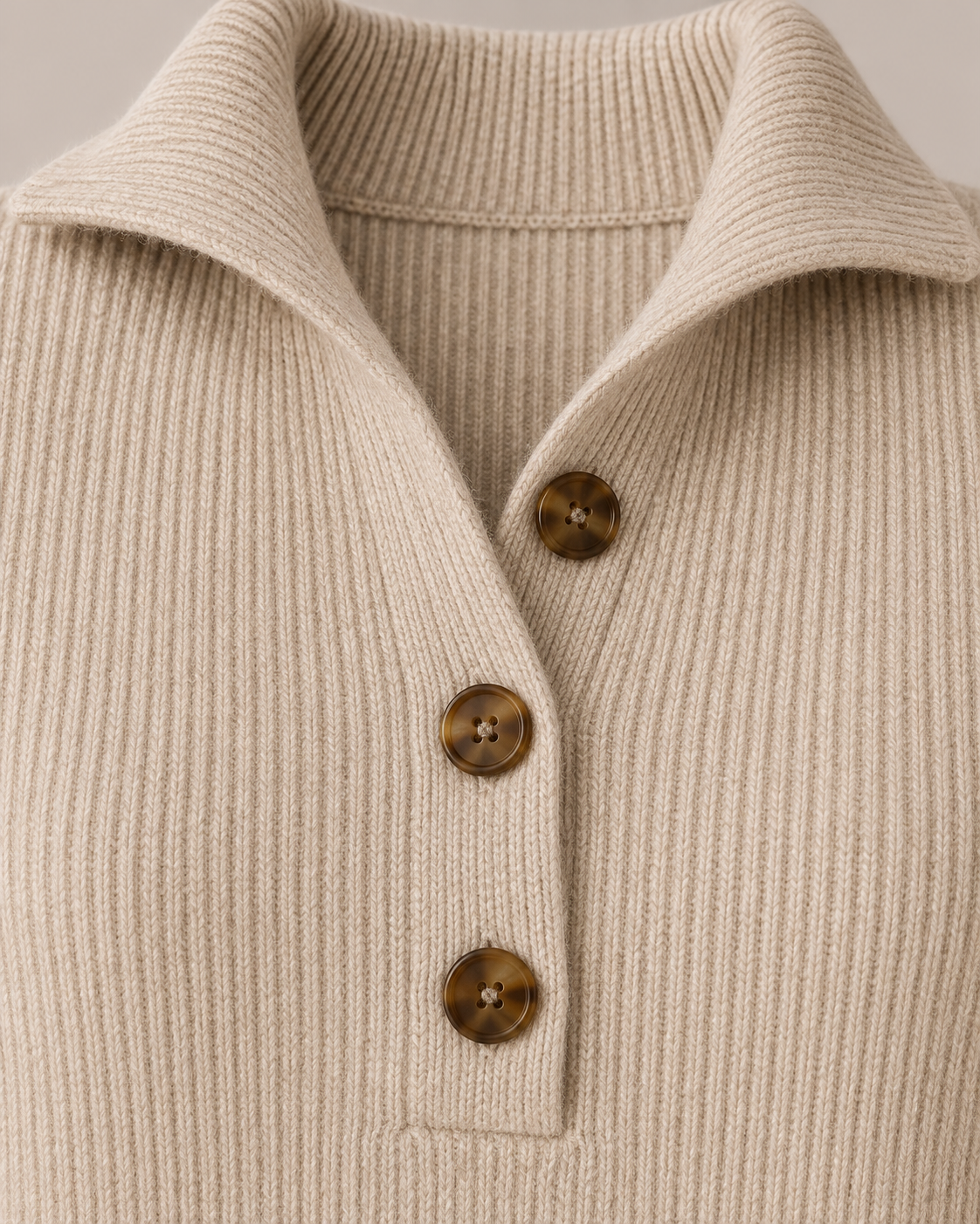 Women's Midi Sweater Dress – Button Collar Ribbed Knit