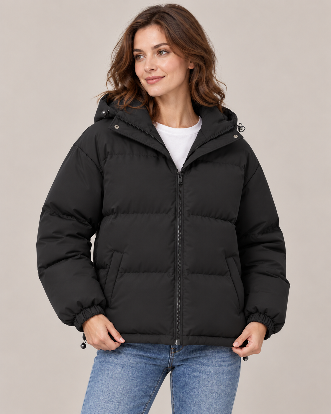 Women's Oversized Puffer Jacket – Quilted Hooded Zip-Up