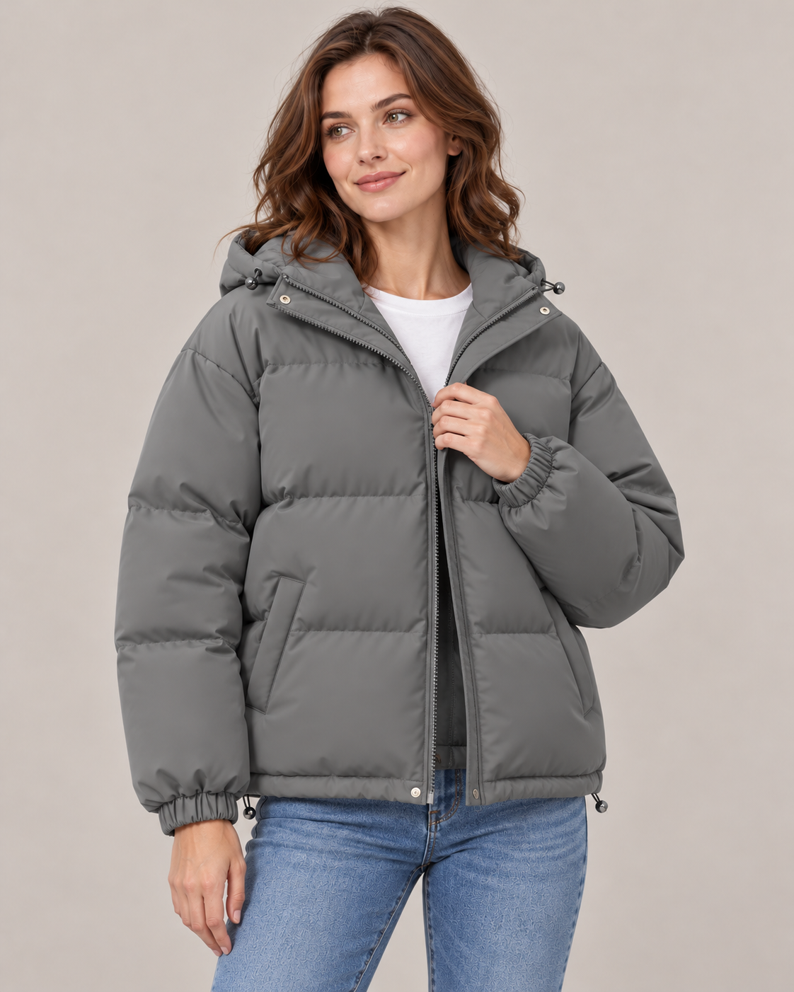 Women's Oversized Puffer Jacket – Quilted Hooded Zip-Up