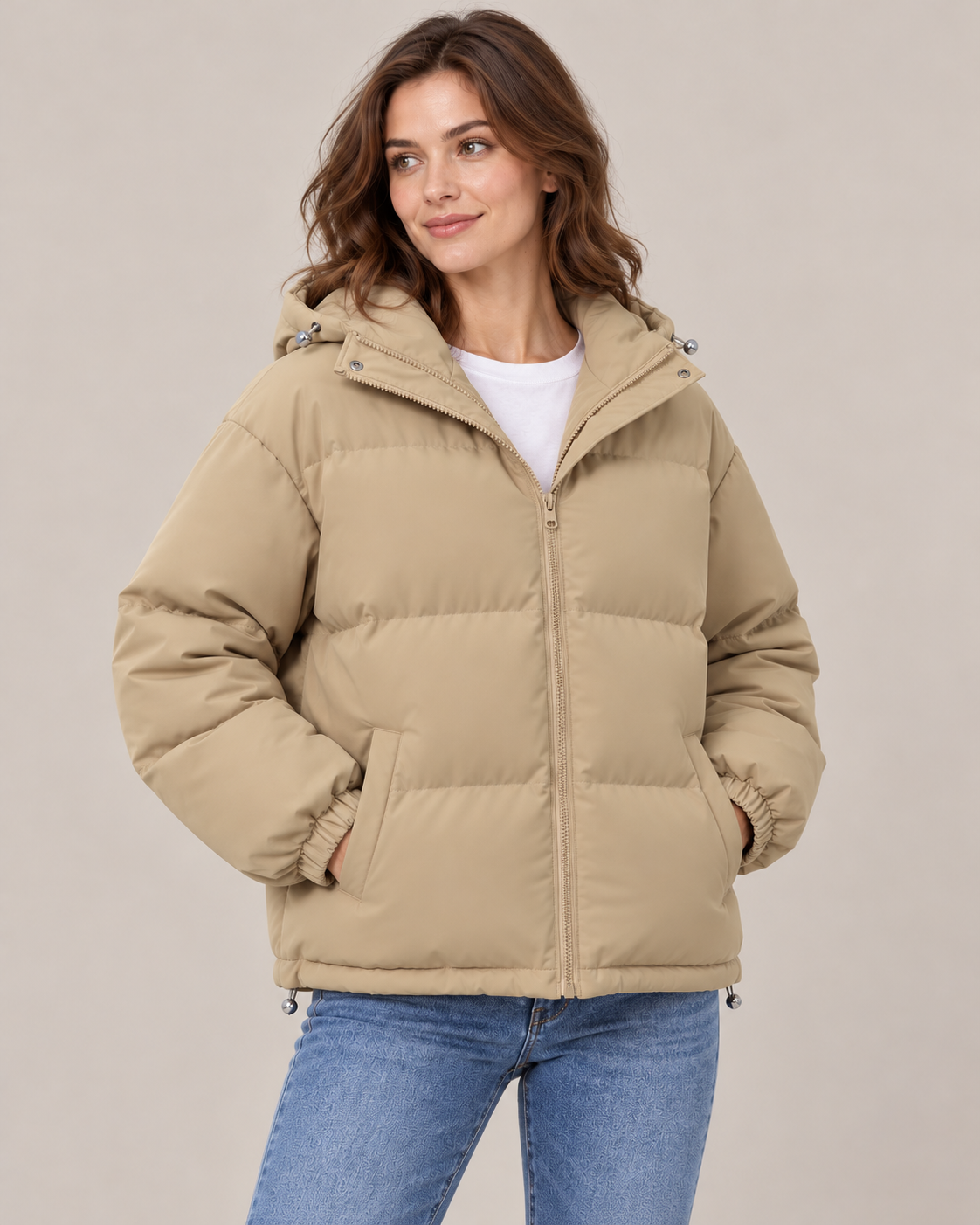 Women's Oversized Puffer Jacket – Quilted Hooded Zip-Up