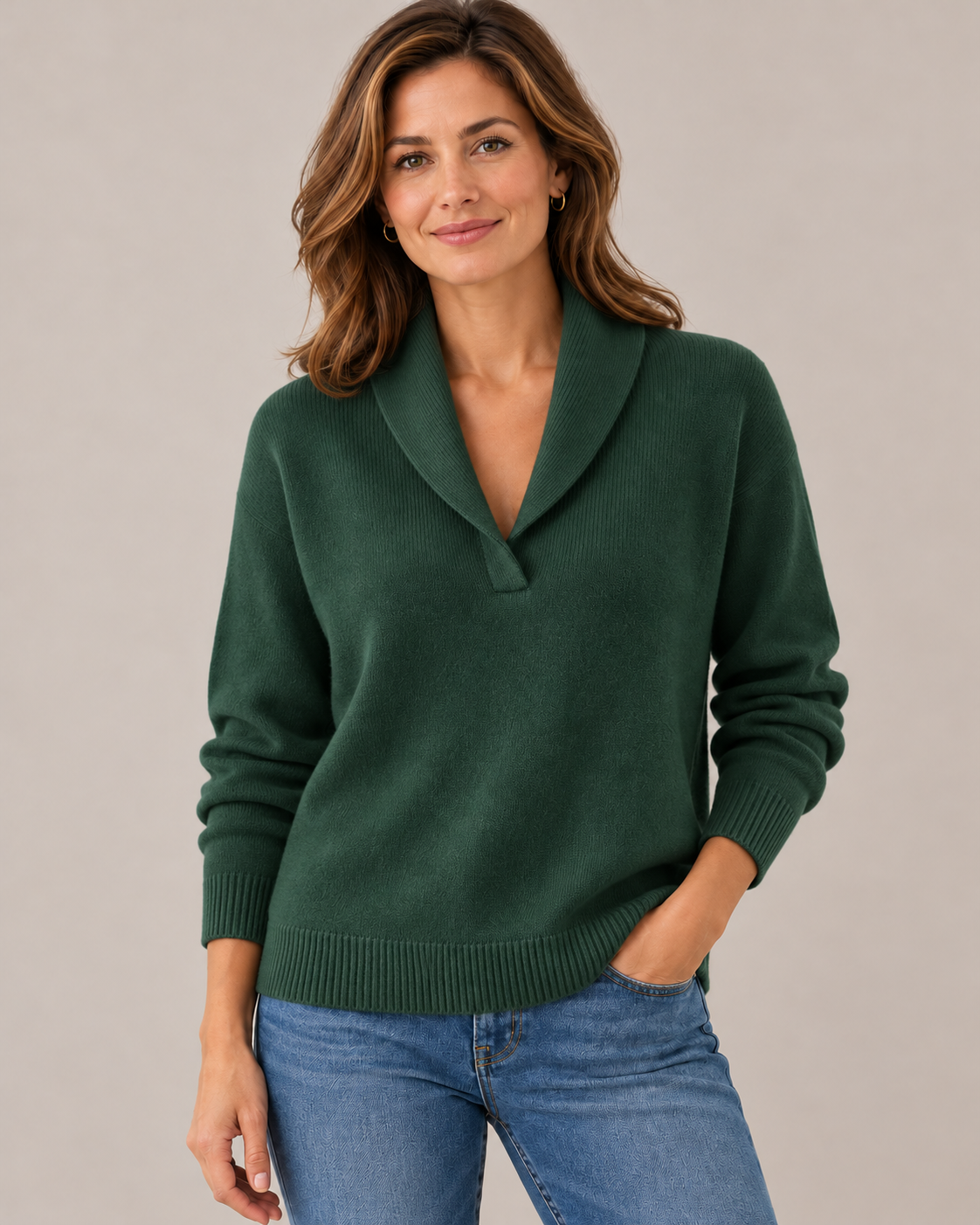Women's Shawl Collar V-Neck Sweater – Relaxed Soft Knit