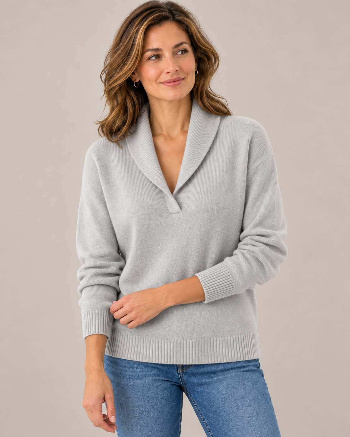 Women's Shawl Collar V-Neck Sweater – Relaxed Soft Knit