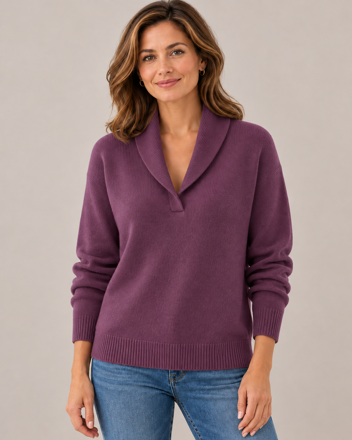 Women's Shawl Collar V-Neck Sweater – Relaxed Soft Knit