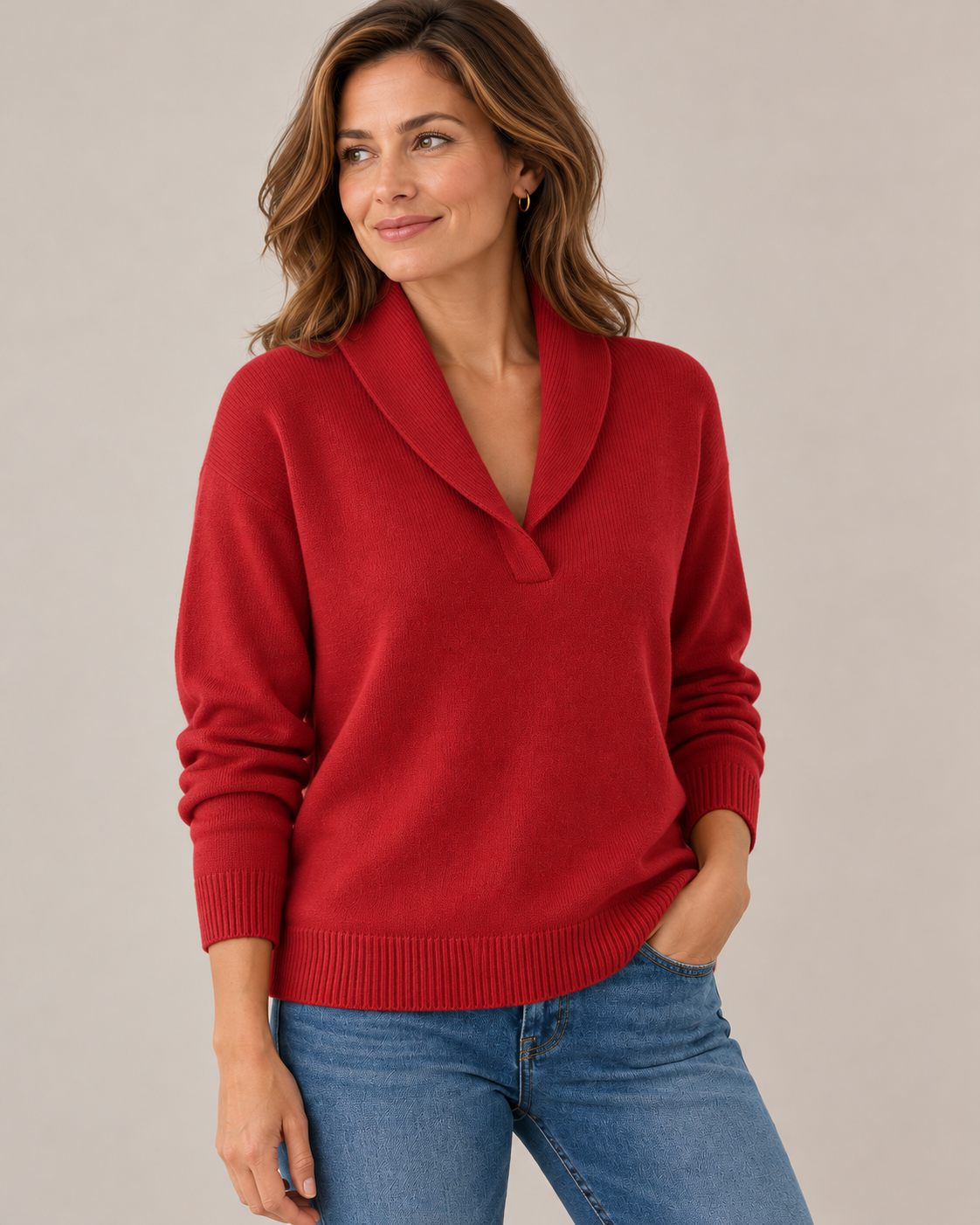 Women's Shawl Collar V-Neck Sweater – Relaxed Soft Knit