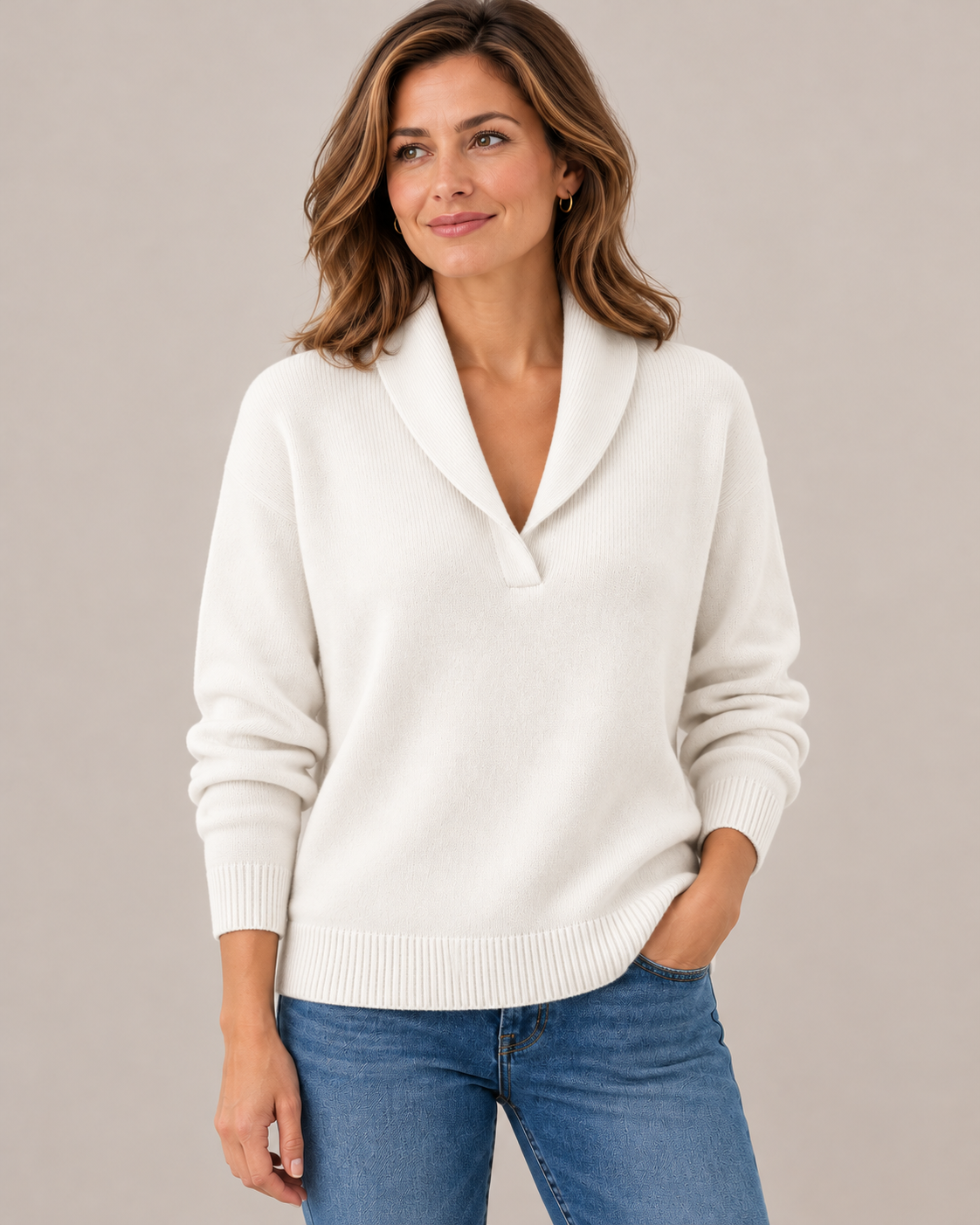 Women's Shawl Collar V-Neck Sweater – Relaxed Soft Knit