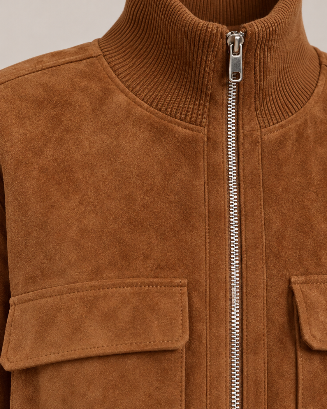 Women's Suede Bomber Jacket – Cropped Ribbed Trim