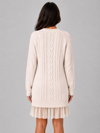 Women's Cable Knit Sweater Dress – Pleated Hem Mini Style