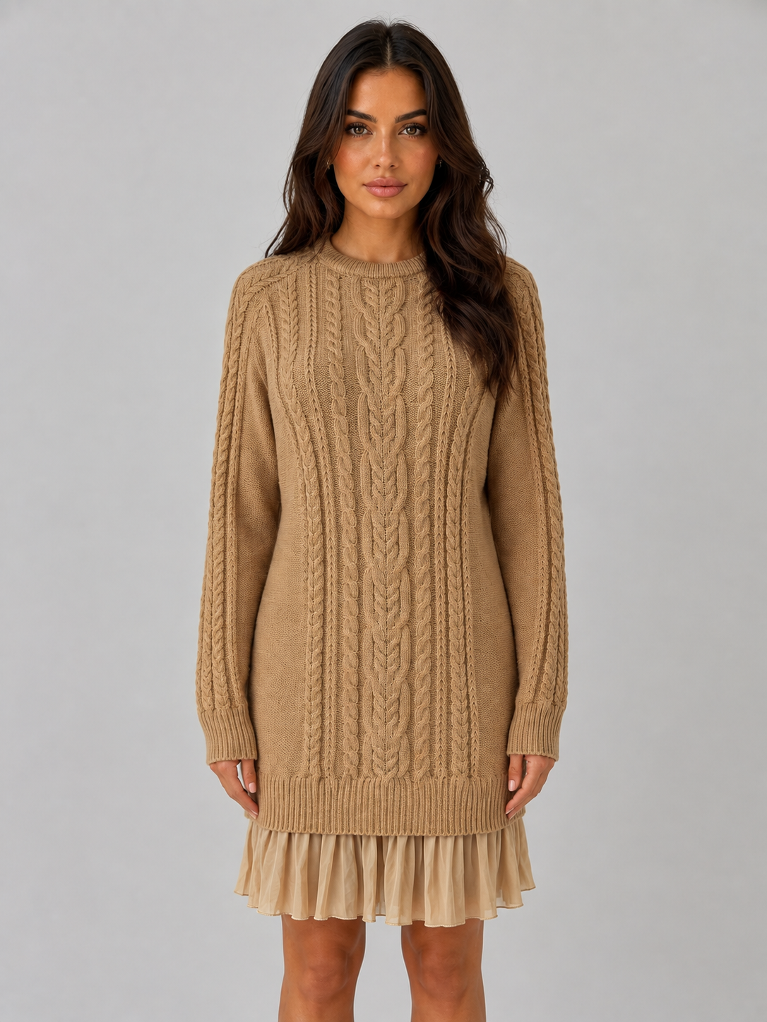 dress knitted pleated hem Women's Cable Knit Sweater – Mini Style – Aurenil Knitted midi dress