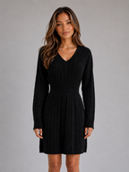 Women's Cable Knit Sweater Dress – V-Neck Midi Dress