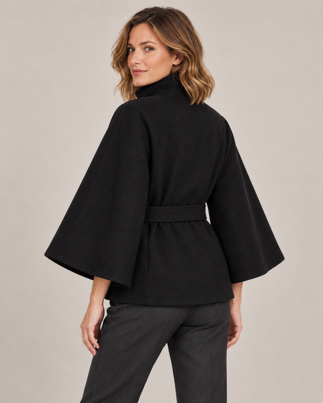 Women's Cape Jacket in Black (back view)