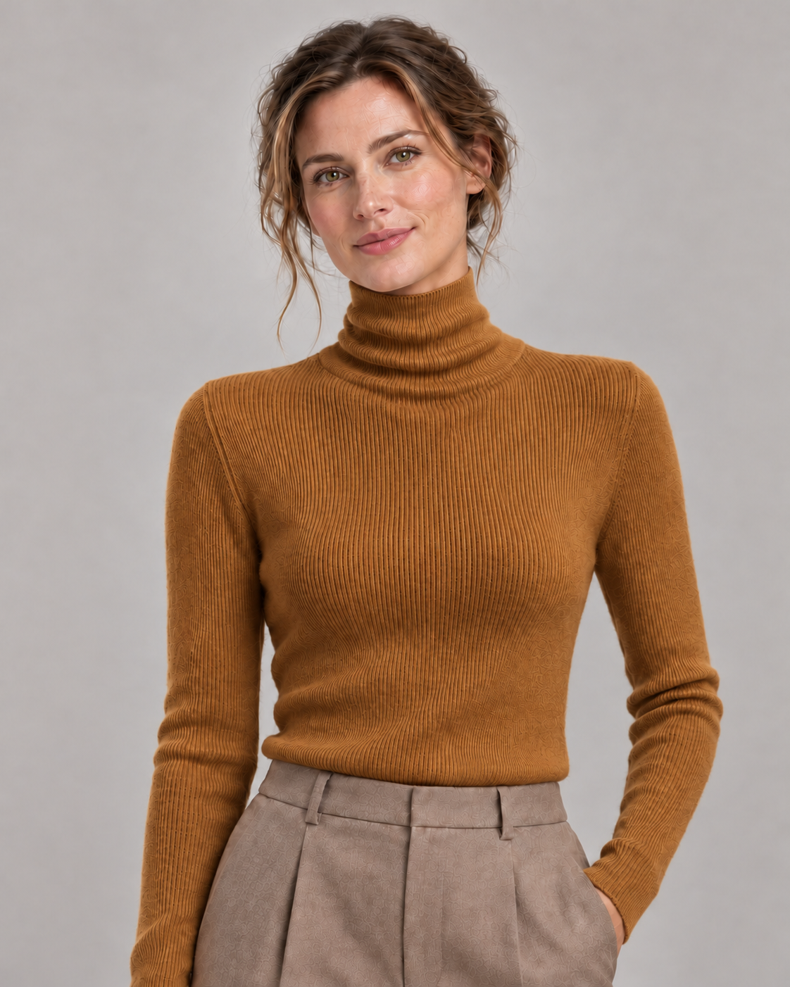 Women's Cashmere Turtleneck Sweater in Caramel