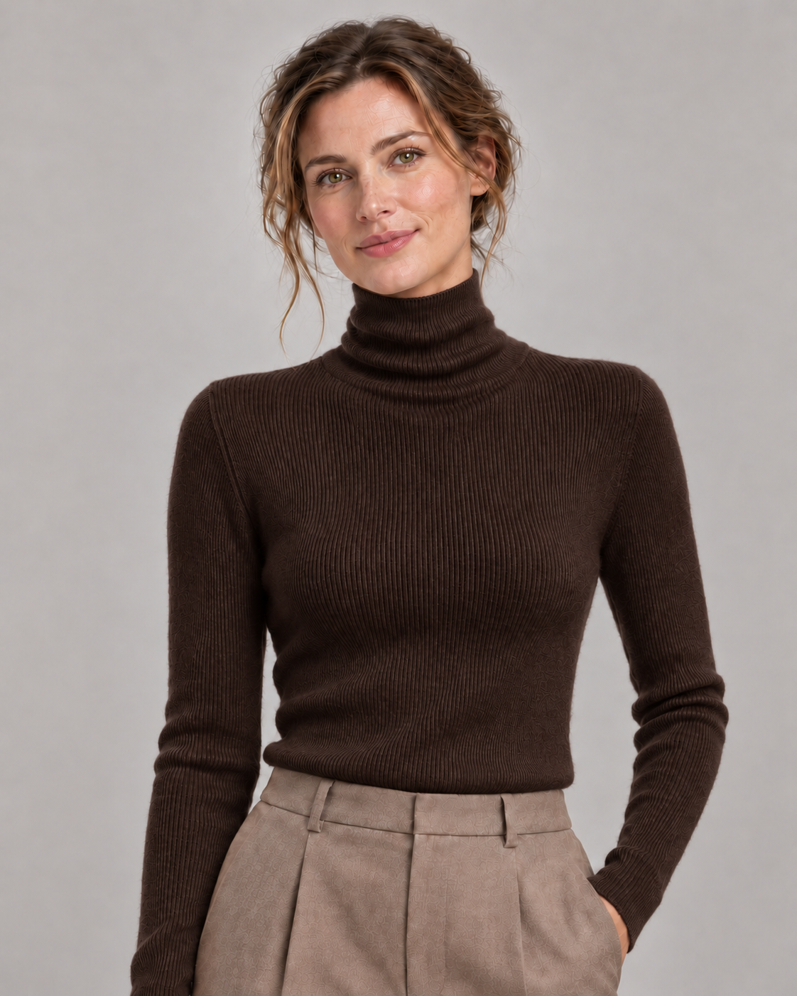 Women's Cashmere Turtleneck Sweater in Dark Brown