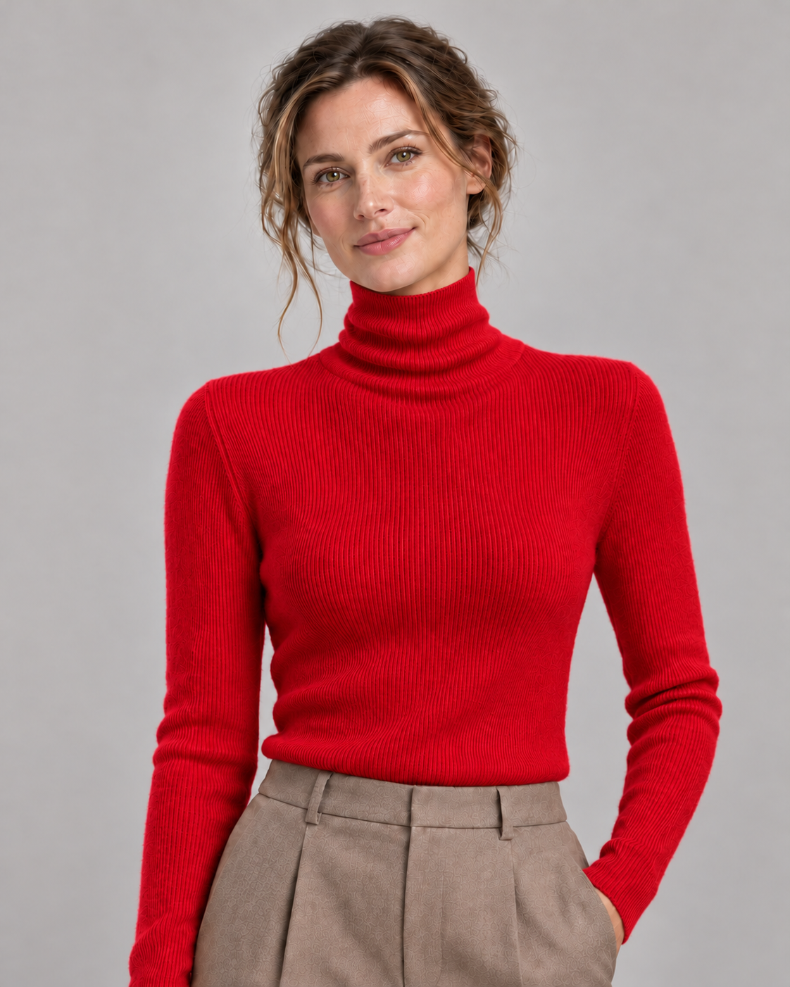 Women's Cashmere Turtleneck Sweater in Red