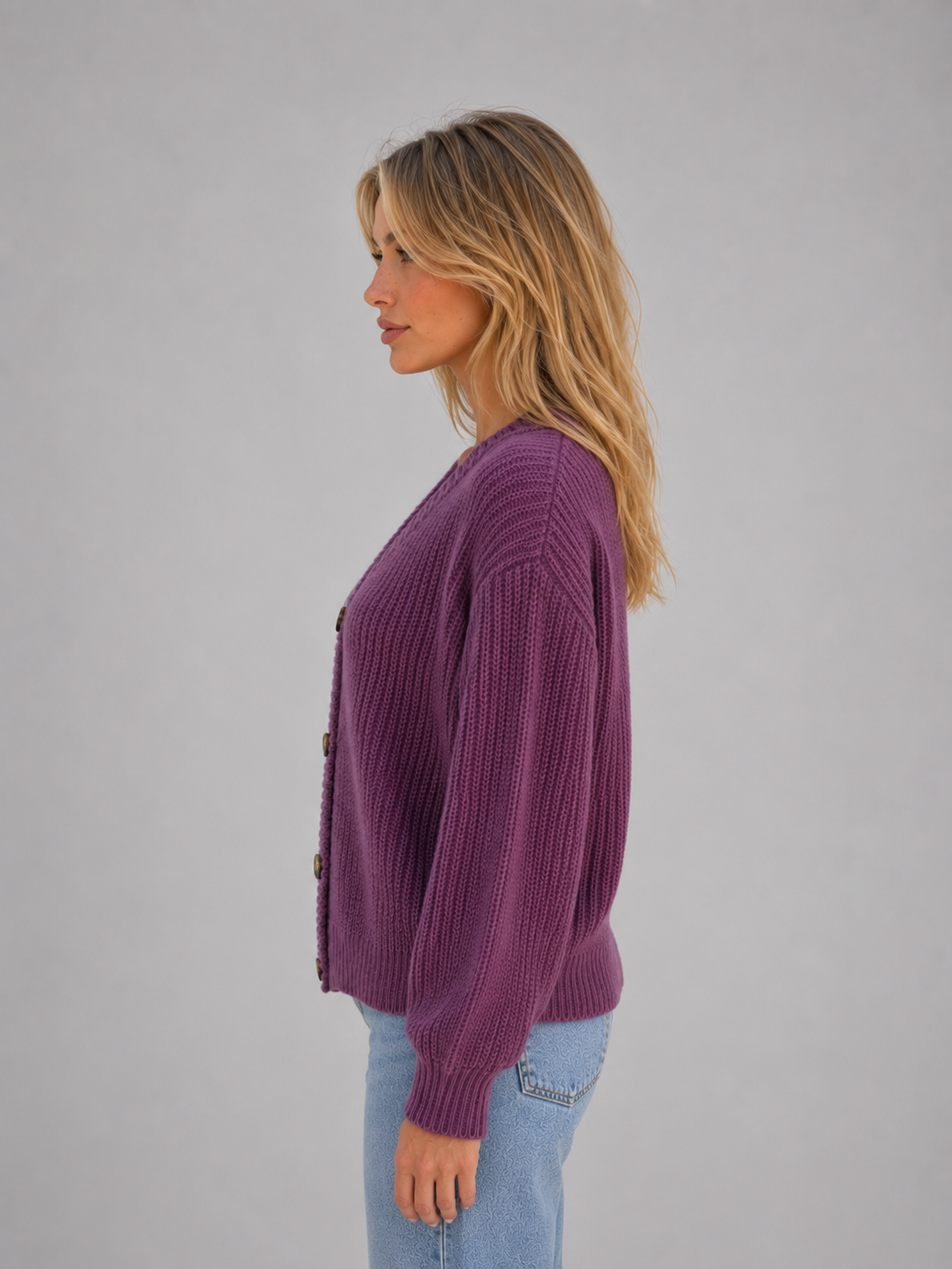 Women's Chunky Knit Cardigan – Button Front V-Neck Style
