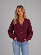 Women's Chunky Knit Cardigan – Button Front V-Neck Style