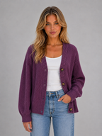 Women's Chunky Knit Cardigan – Button Front V-Neck Style