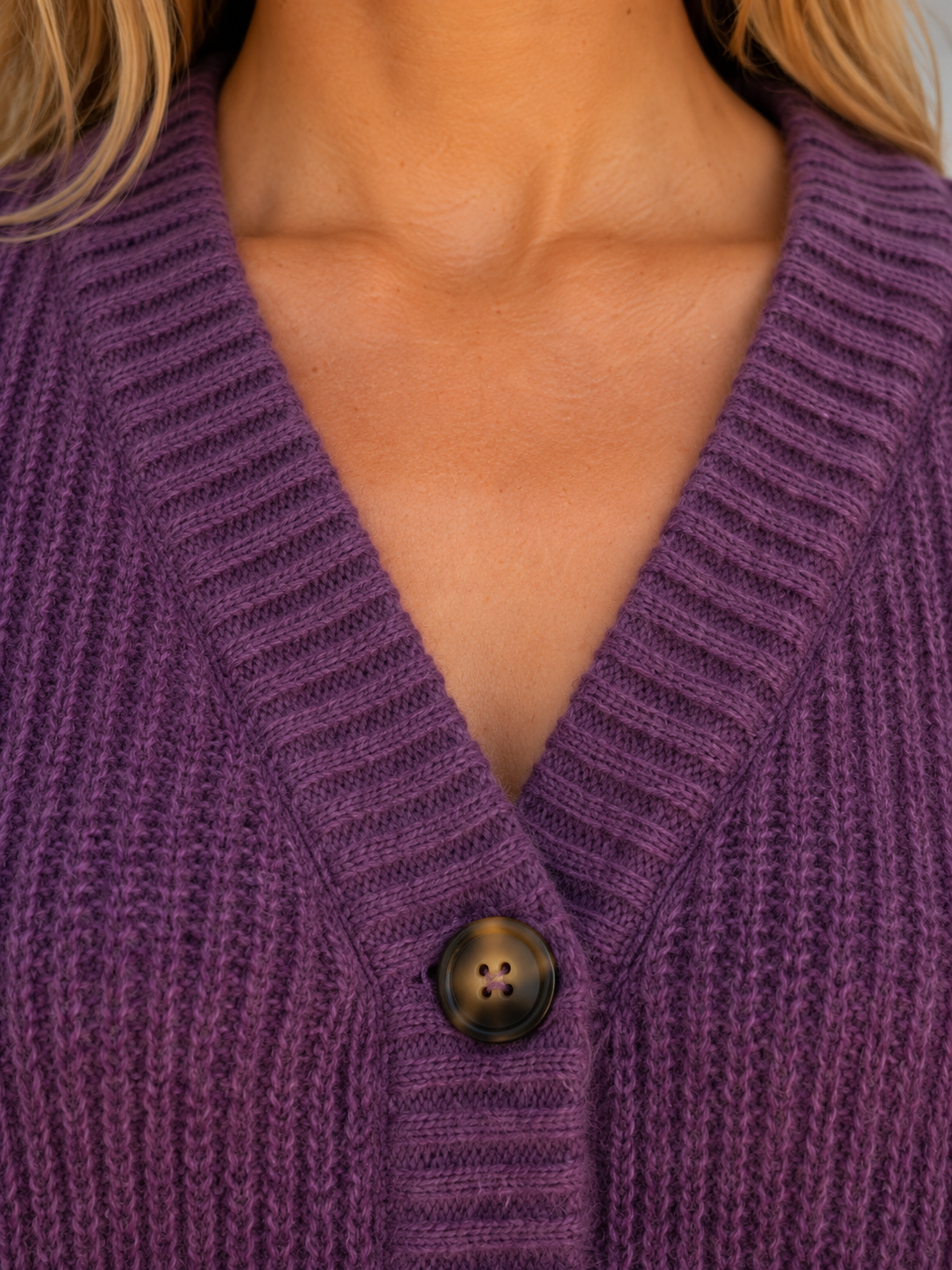 Women's Chunky Knit Cardigan – Button Front V-Neck Style