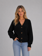 Women's Chunky Knit Cardigan – Button Front V-Neck Style