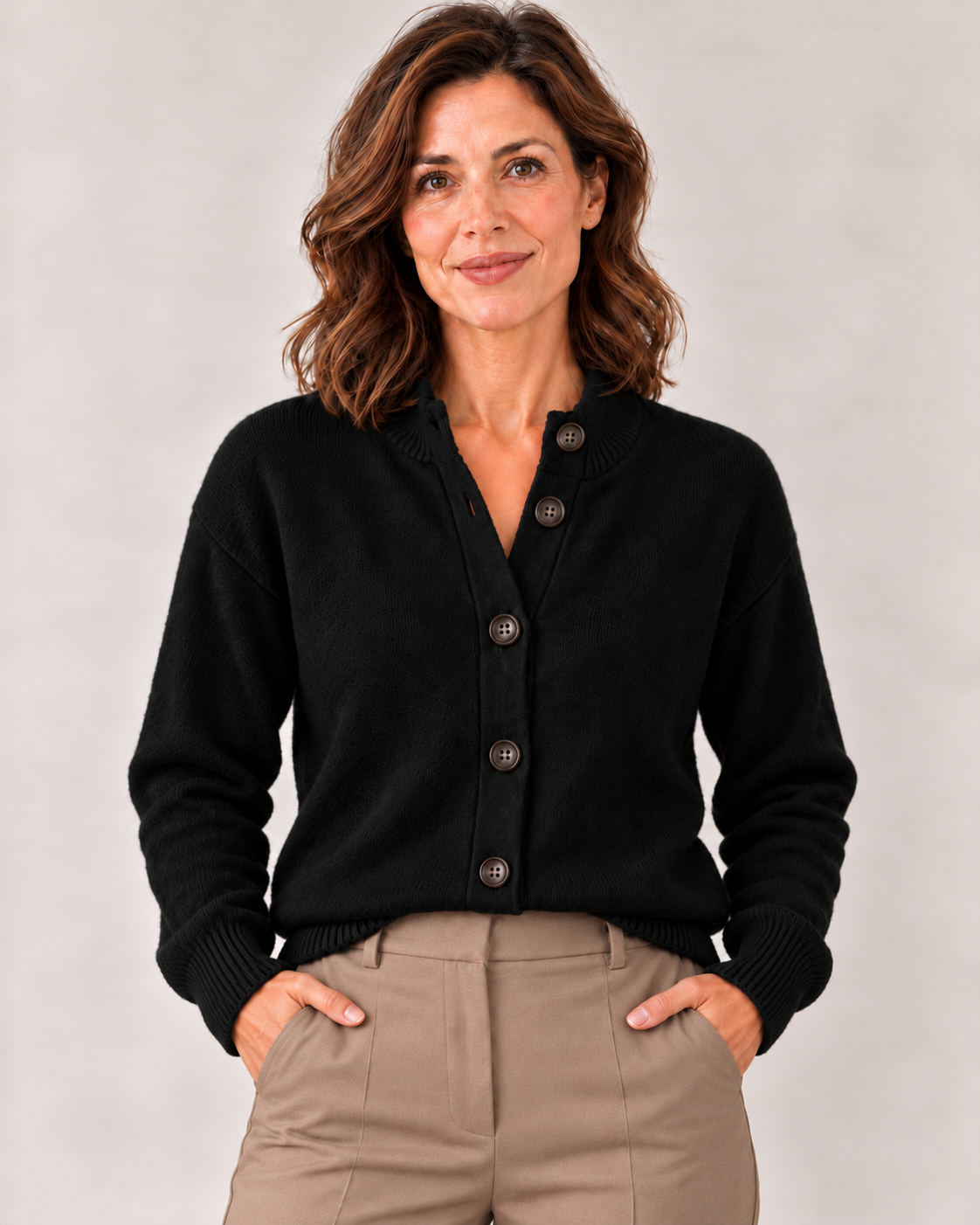 Women's Collared Knit Cardigan in Black