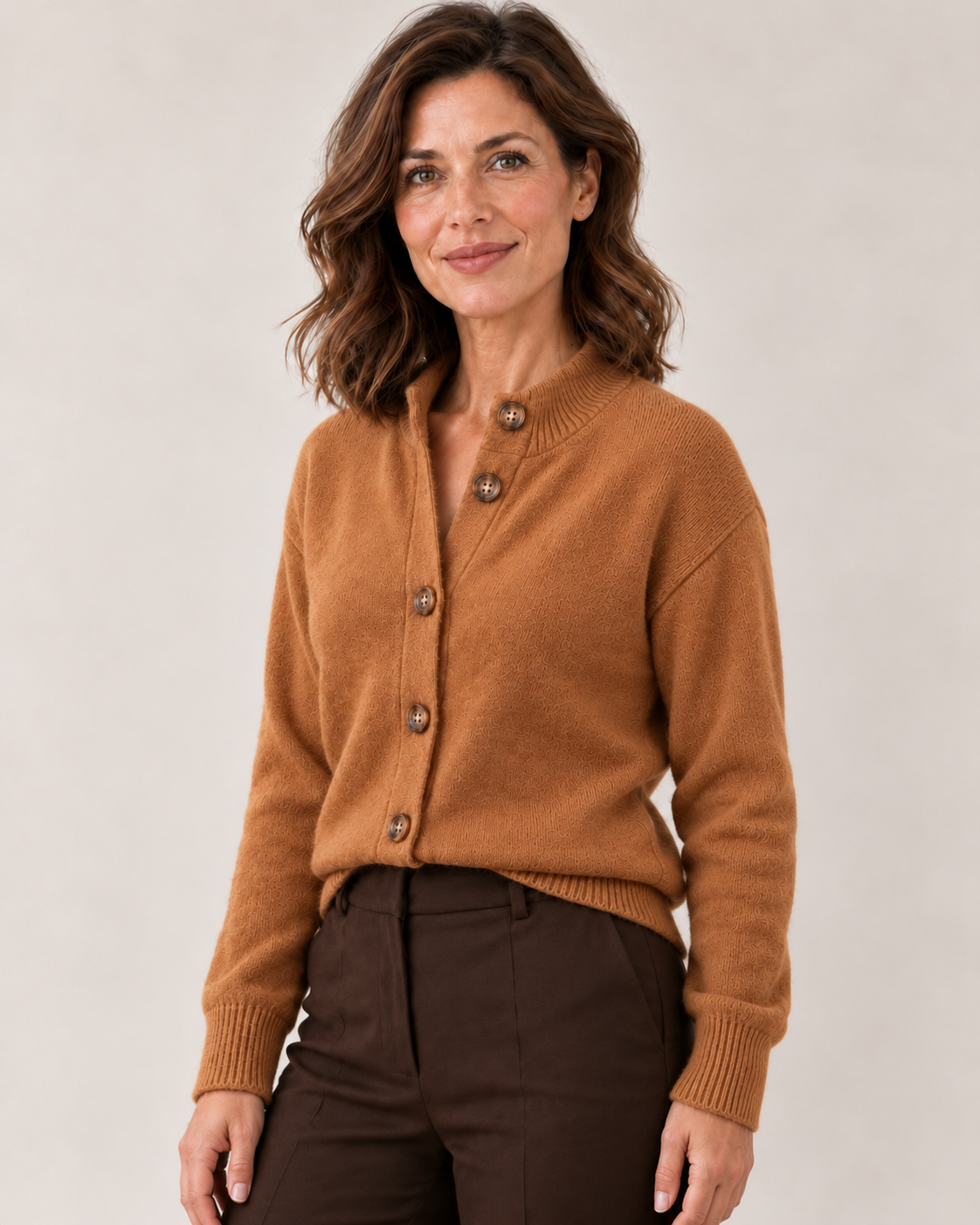 Women's Collared Knit Cardigan in Caramel