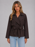 Women's Cropped Trench Jacket – Double Breasted Coat with Belt