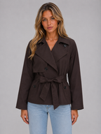 Women's Cropped Trench Jacket – Double Breasted Coat with Belt