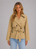 Women's Cropped Trench Jacket – Double Breasted Coat with Belt