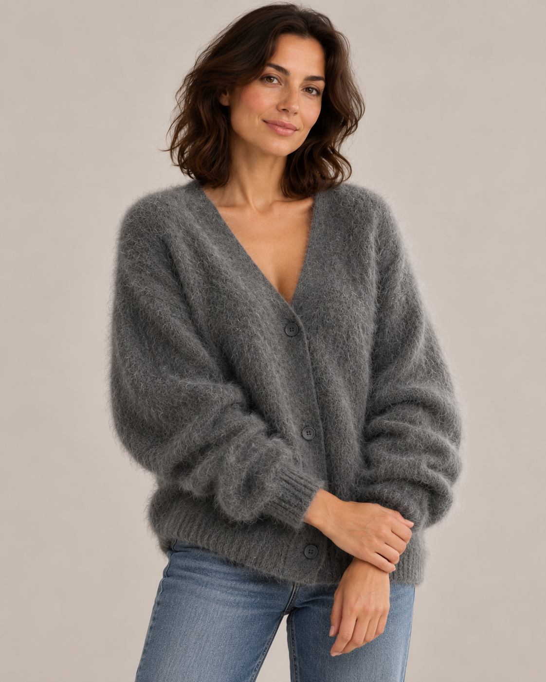 Women's Draped Knit Cardigan in Dark Gray