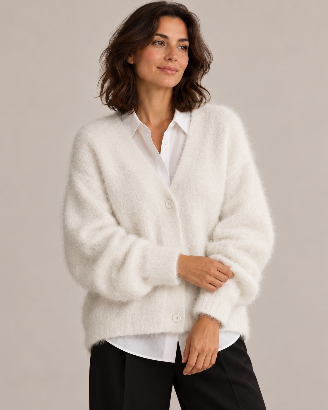 Women's Draped Knit Cardigan in White