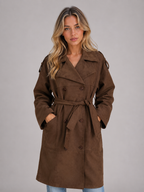 Women's Suede Look Trench Coat – Longline Tailored Fit