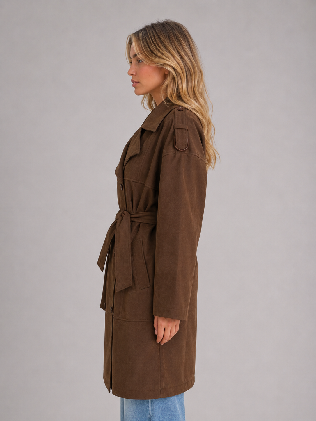 Women's Suede Look Trench Coat – Longline Tailored Fit
