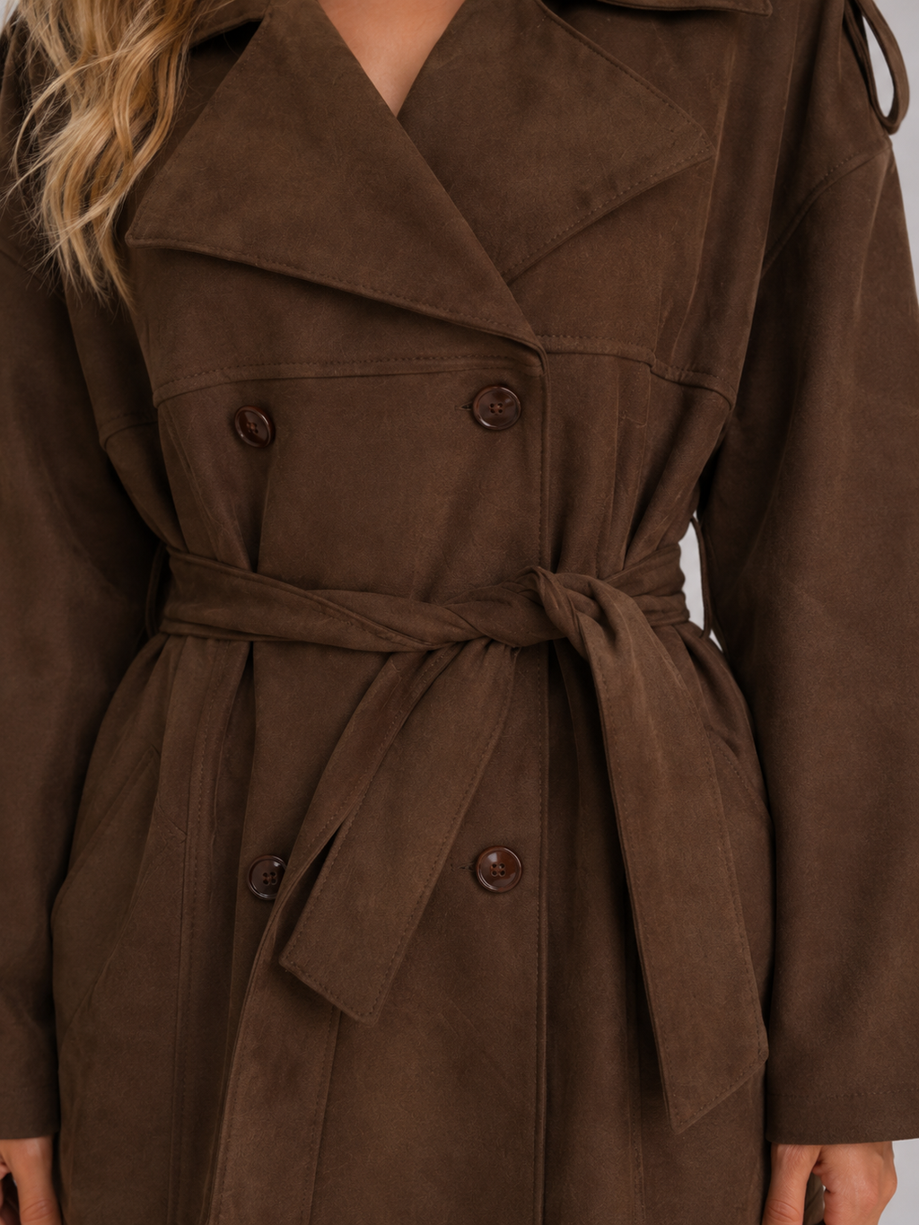 Women's Suede Look Trench Coat – Longline Tailored Fit