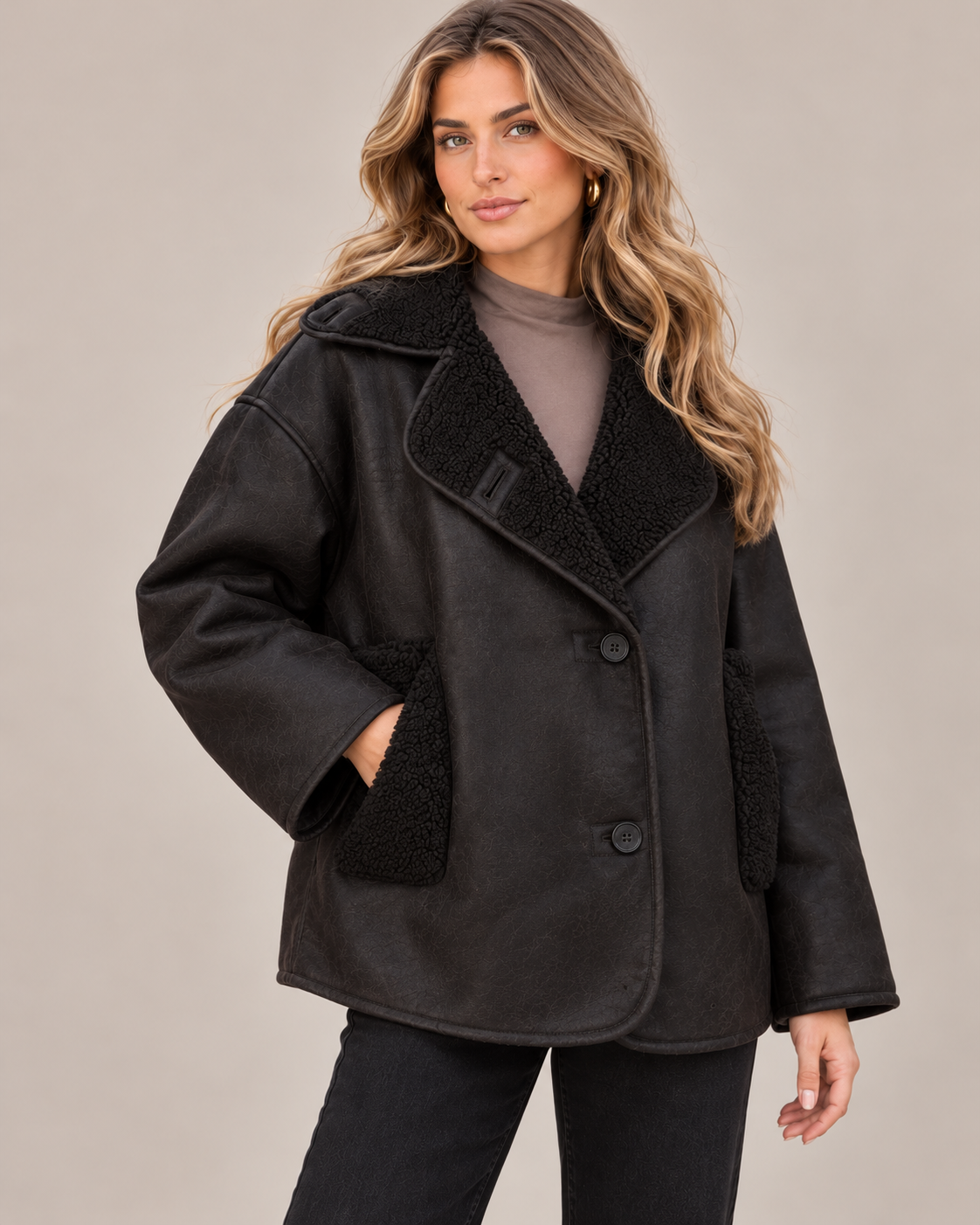 Women's Fleece Lined Coat – Brown Double Breasted