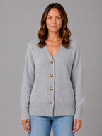 Women's Heart Button Cardigan – V-Neck Soft Knit Style