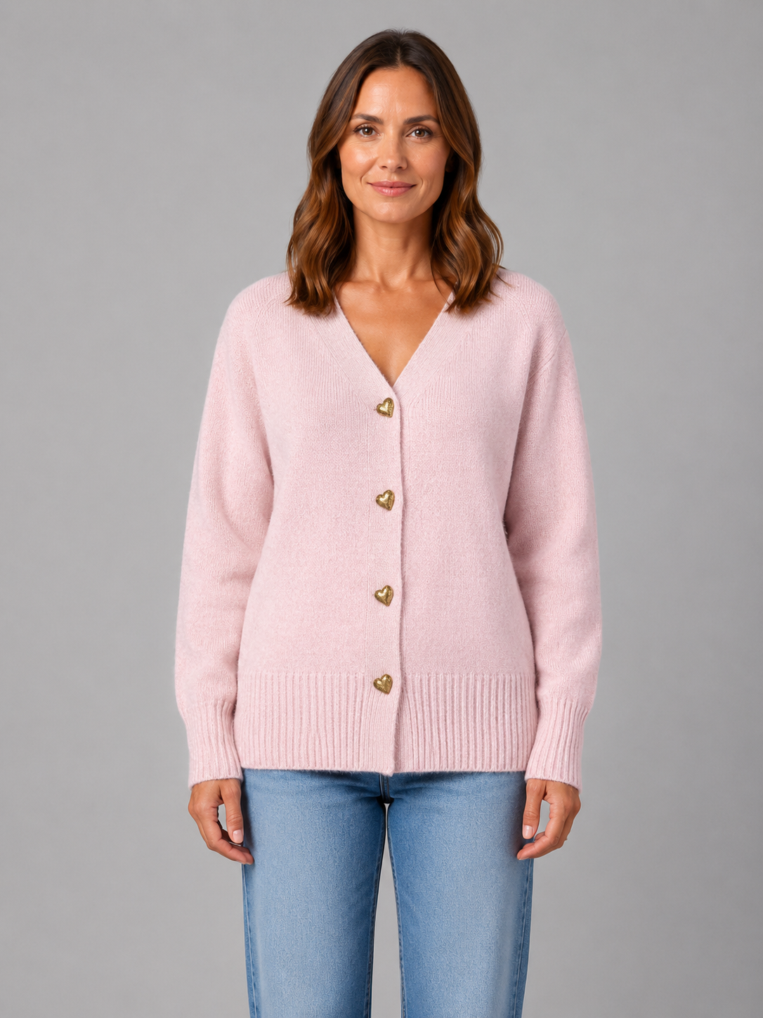 Women's Heart Button Cardigan – V-Neck Soft Knit Style