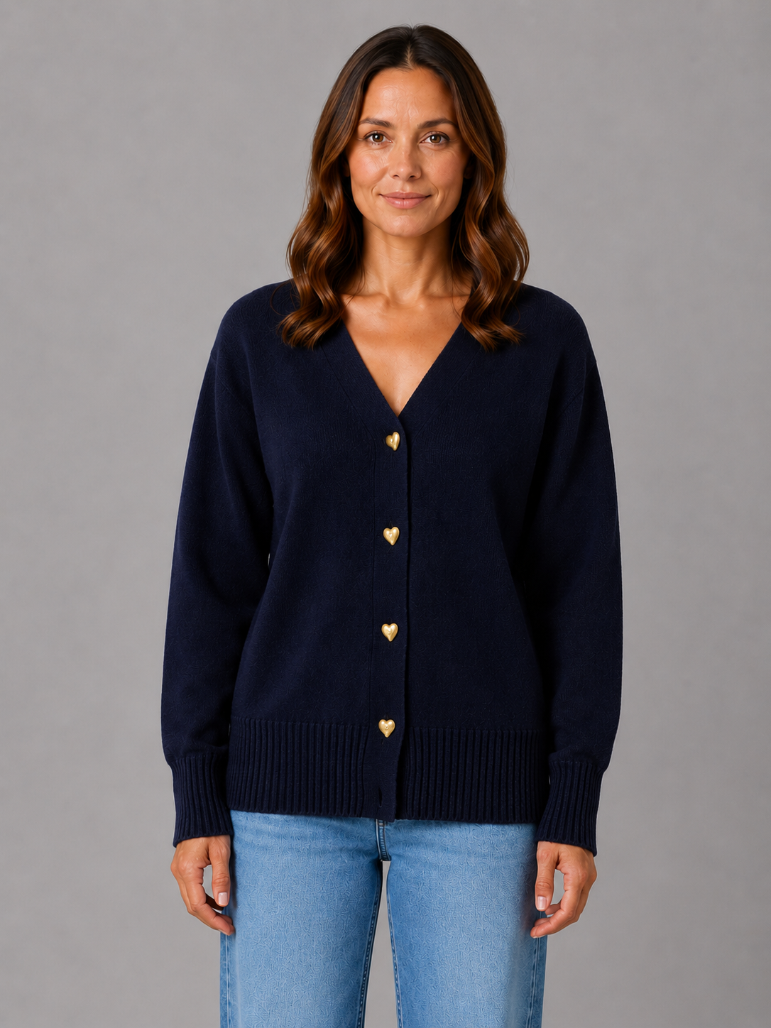Women's Heart Button Cardigan – V-Neck Soft Knit Style