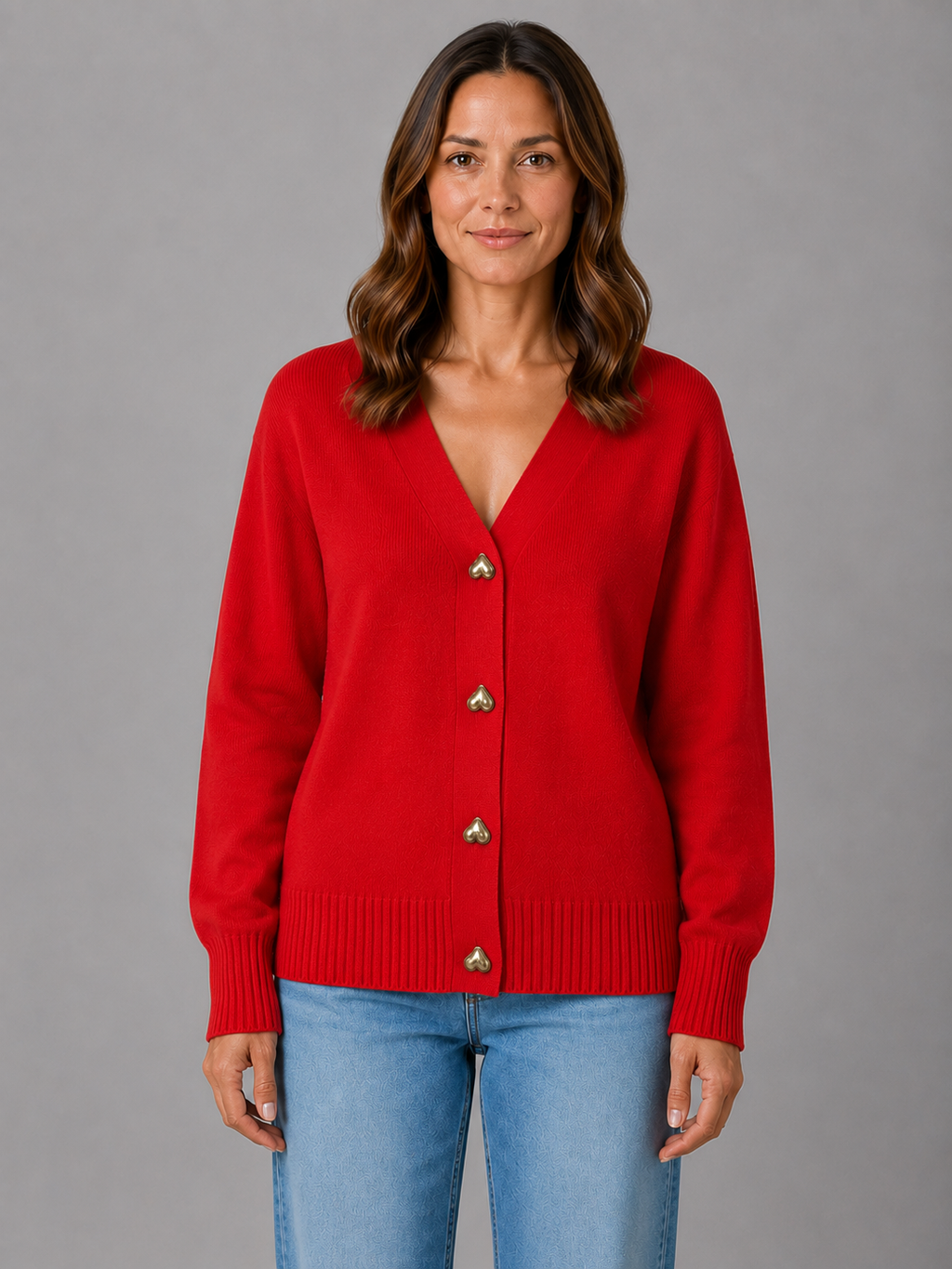 Women's Heart Button Cardigan – V-Neck Soft Knit Style