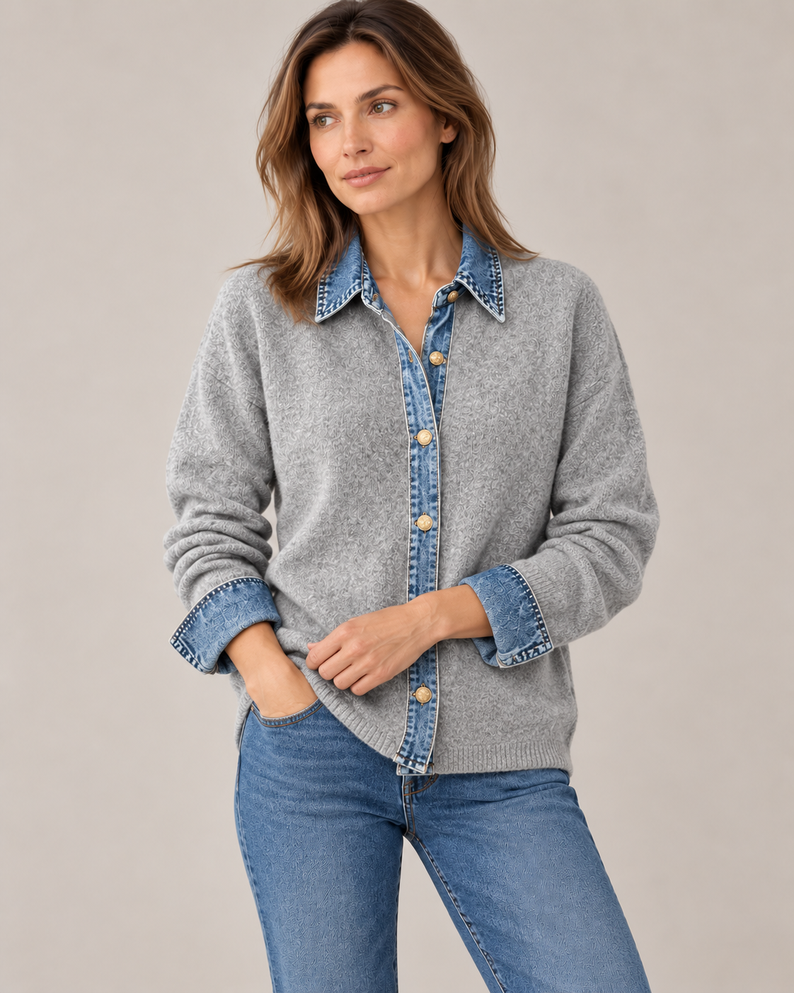 Women's Knit Cardigan in Light Gray