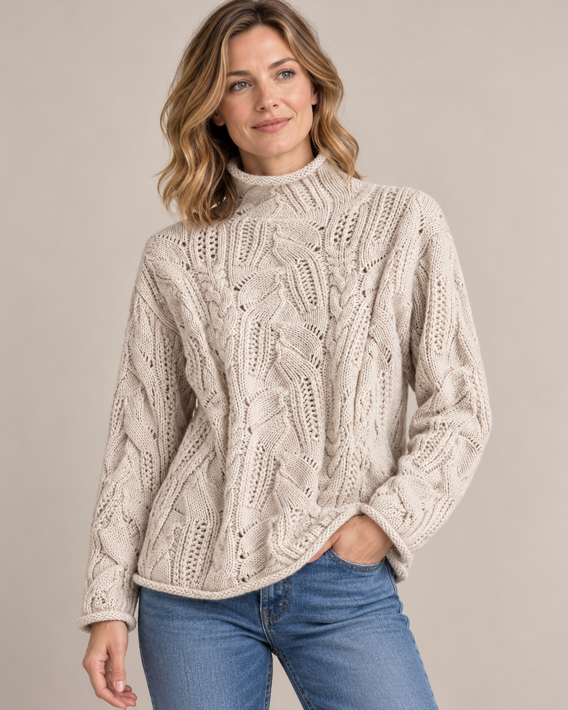 Women's Lightweight Knit Sweater in Beige