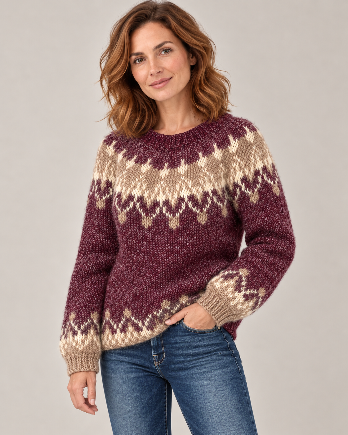 Women's Nordic Pattern Sweater in Red