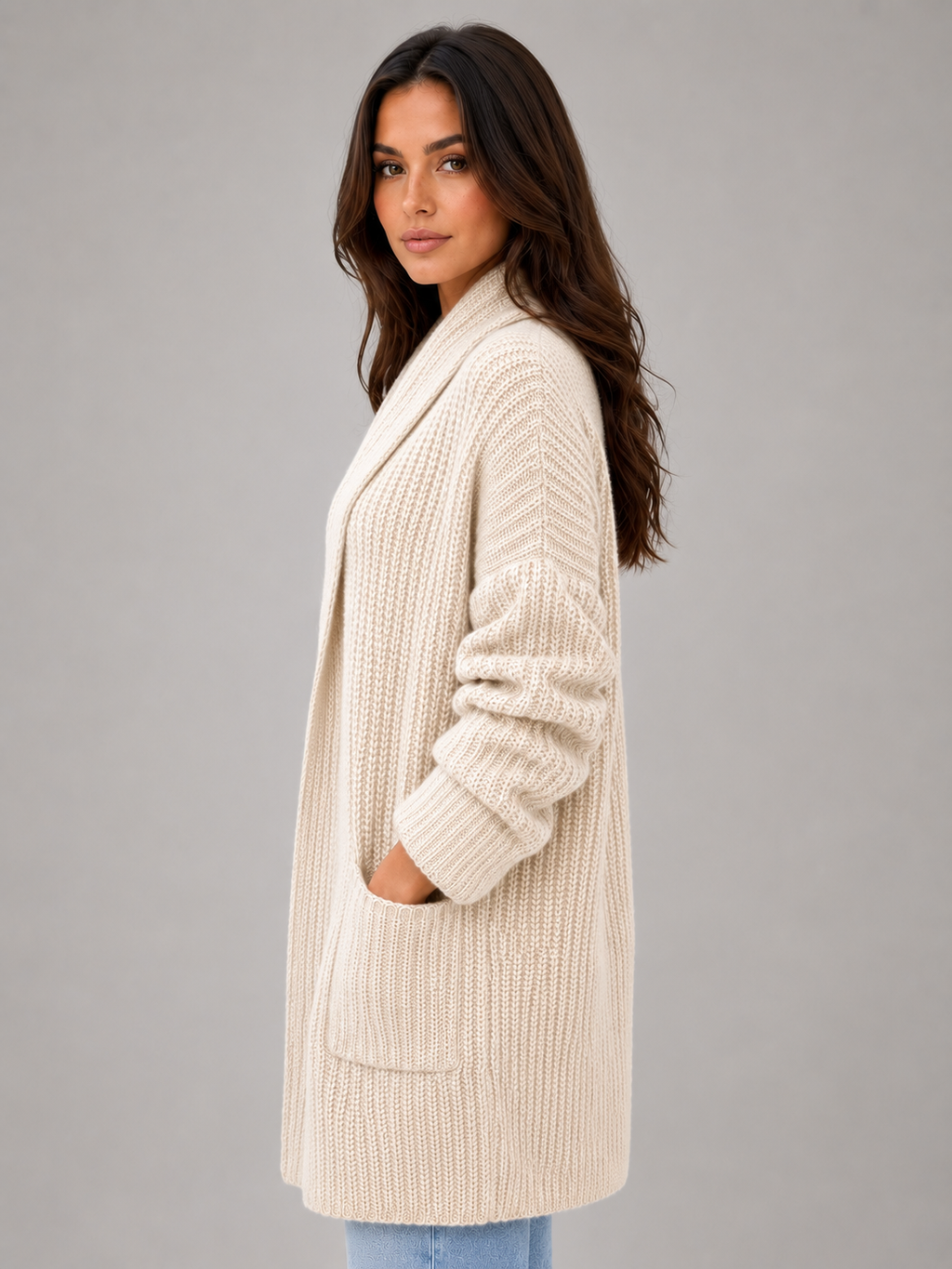 Women's Longline Open Front Cardigan – Soft Knit with Pockets