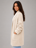 Women's Longline Open Front Cardigan – Soft Knit with Pockets