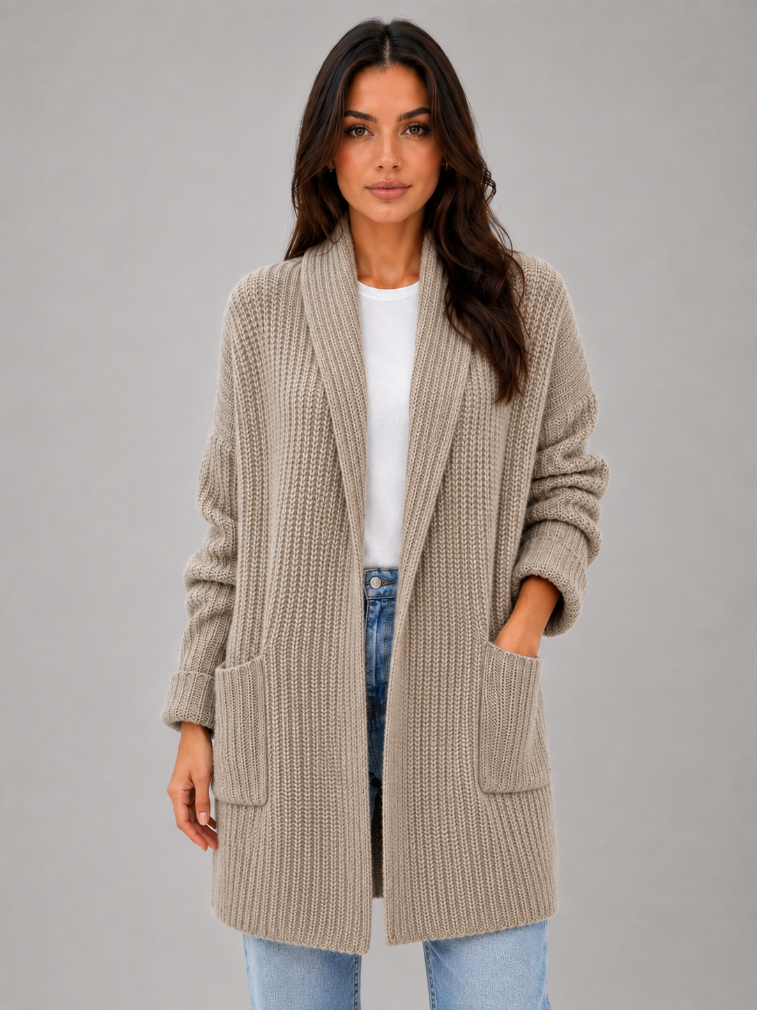 Women's Longline Open Front Cardigan – Soft Knit with Pockets