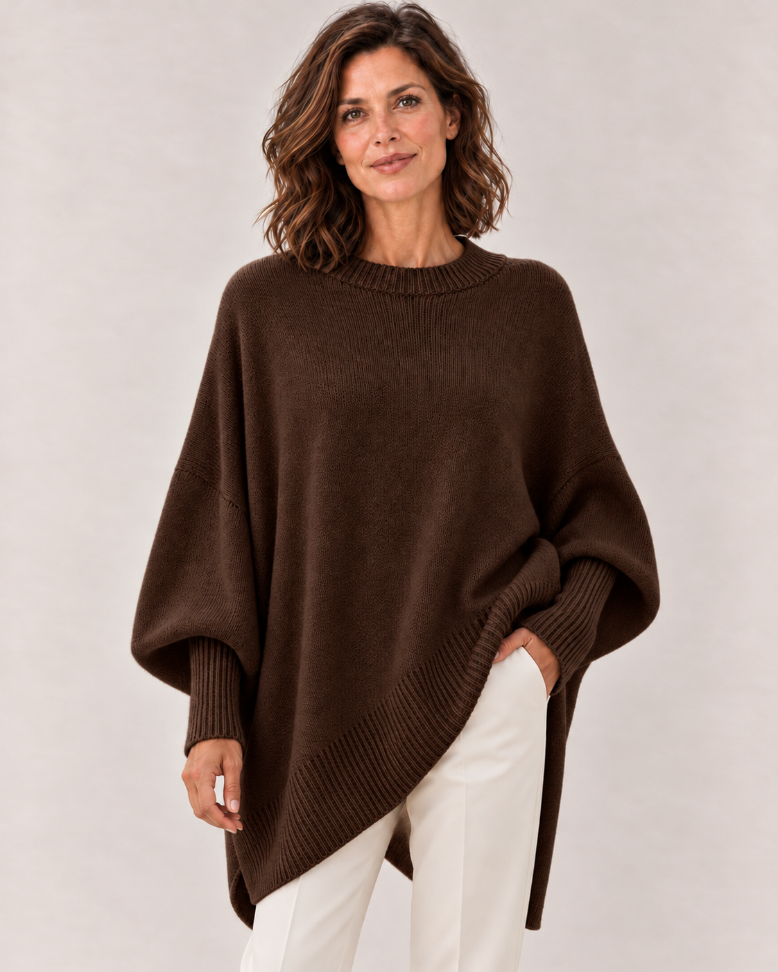 Women's Oversized Knit Sweater in Coffee Brown