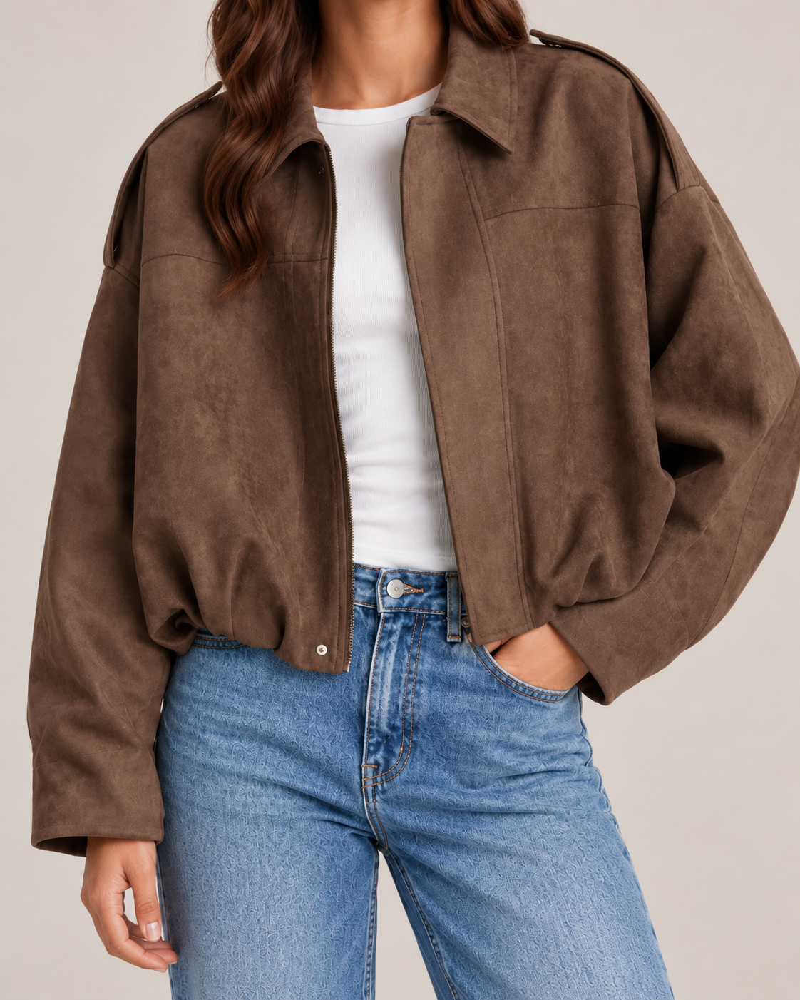Women's Oversized Suede Jacket in Brown
