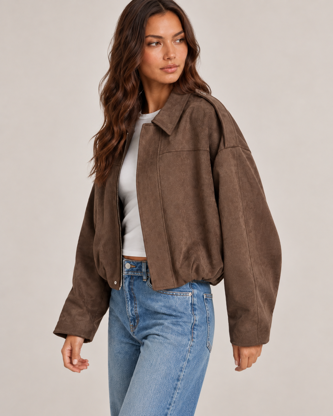 Women's Oversized Suede Jacket in Brown