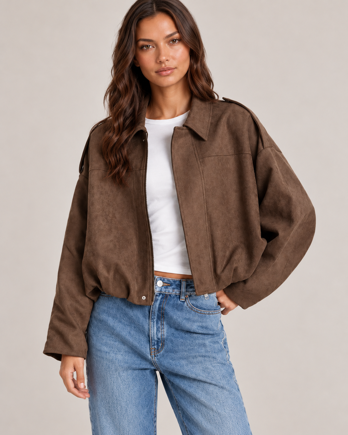 Women's Oversized Suede Jacket, product photo 1