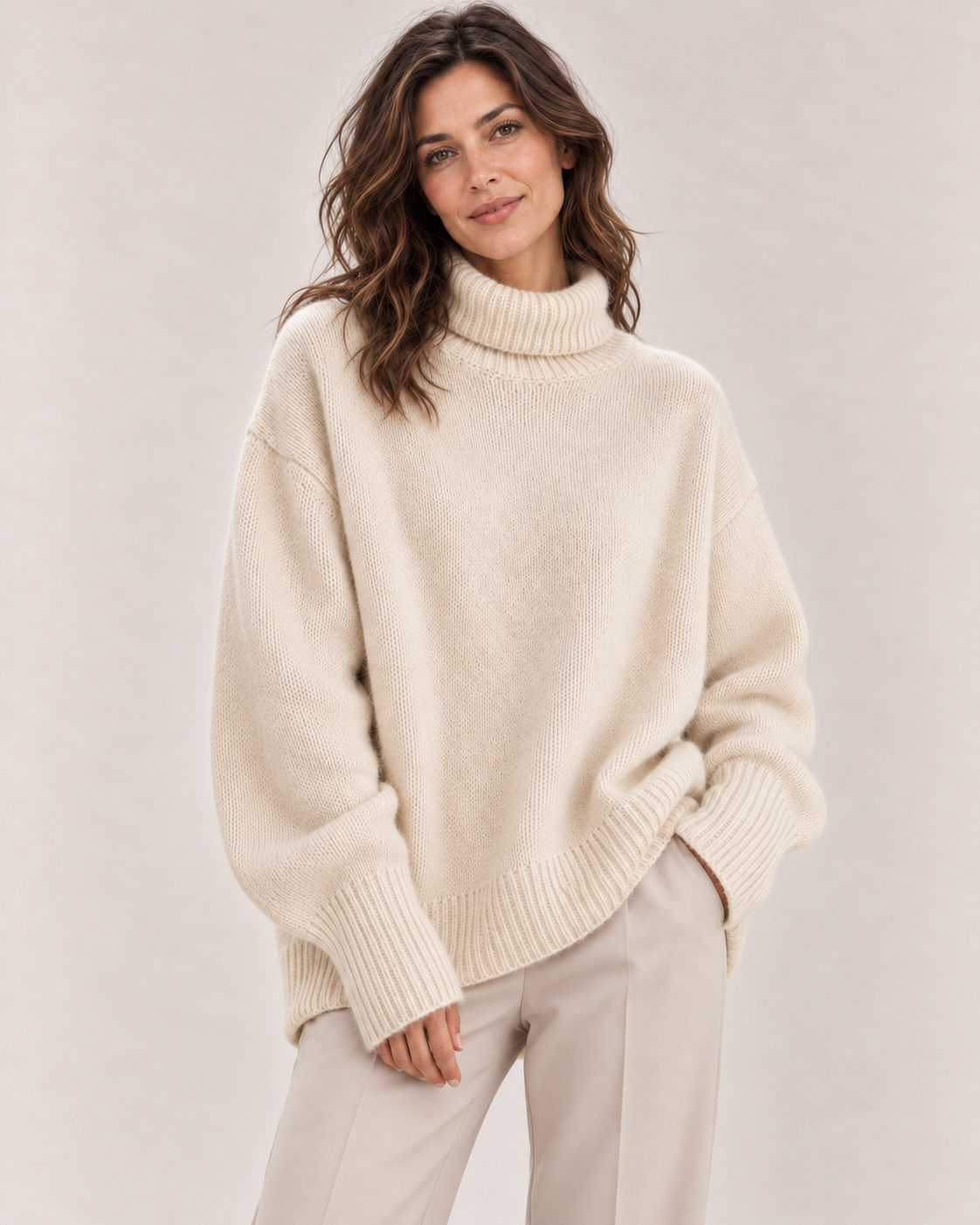 Women's Oversized Turtleneck Sweater in Apricot
