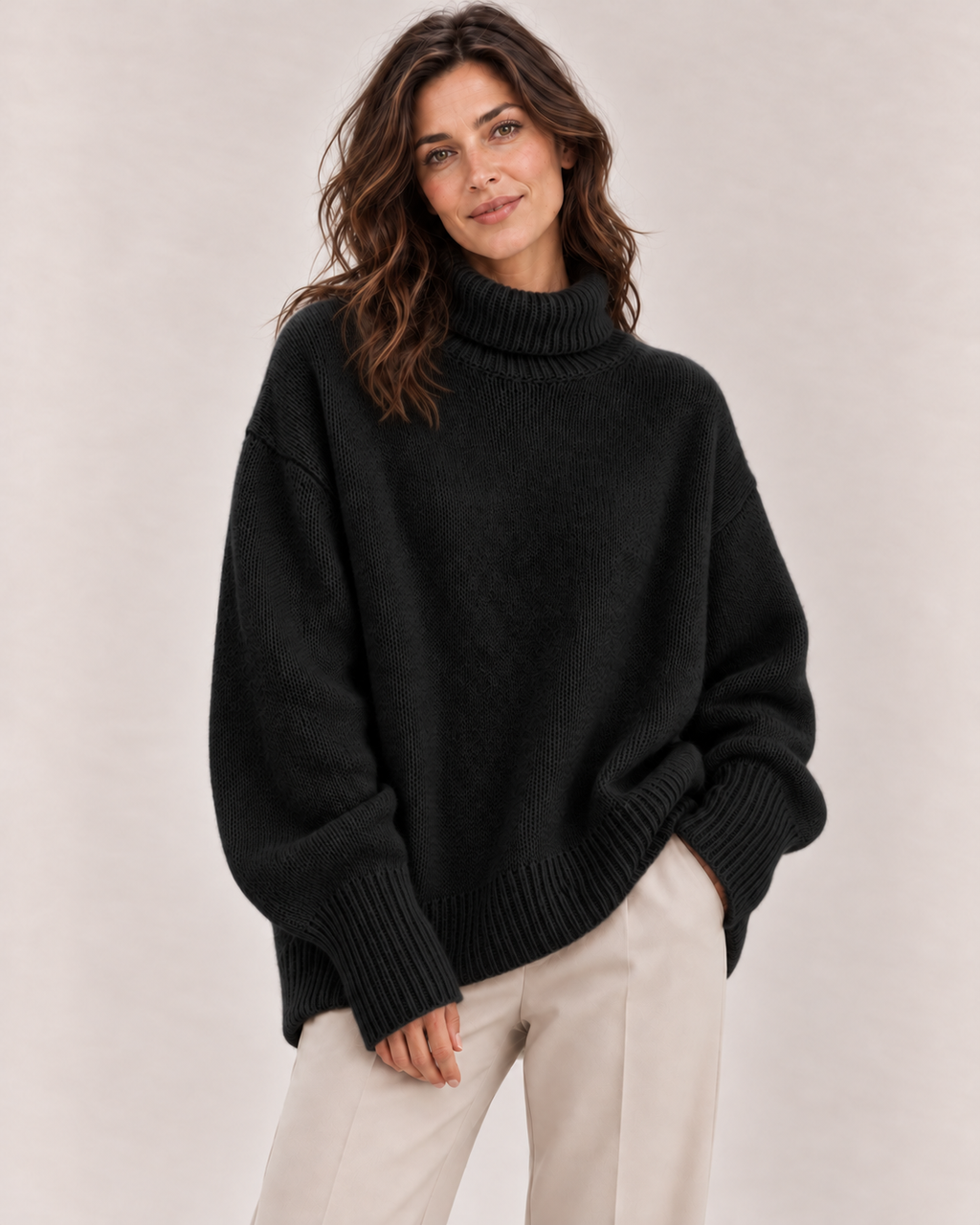 Women's Oversized Turtleneck Sweater in Black